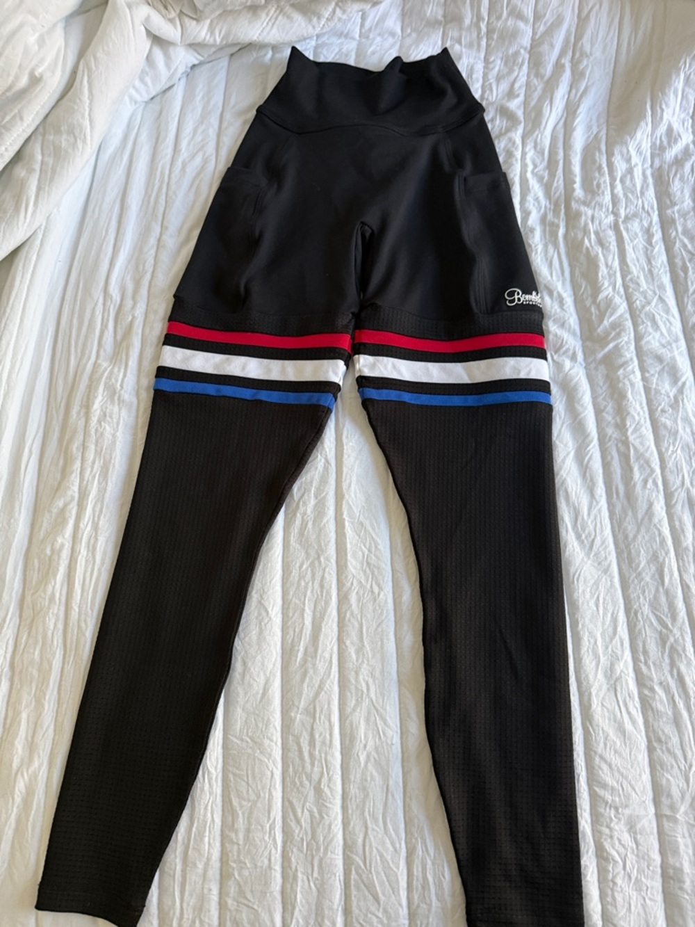 Bombshell Sportswear Black Leggings with Red, White & Blue Stripes - Picture 7 of 9